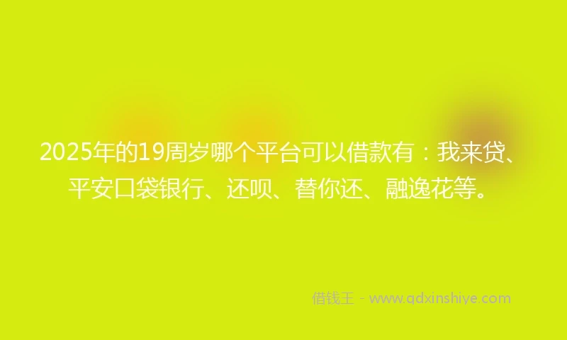 2025年的19周岁哪个平台可以借款有：我来贷、平安口袋银行、还呗、替你还、融逸花等。