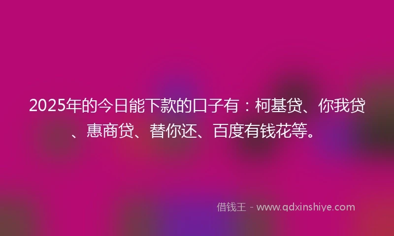 2025年的今日能下款的口子有：柯基贷、你我贷、惠商贷、替你还、百度有钱花等。