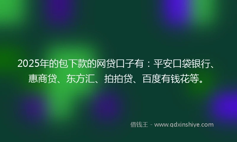 2025年的包下款的网贷口子有：平安口袋银行、惠商贷、东方汇、拍拍贷、百度有钱花等。