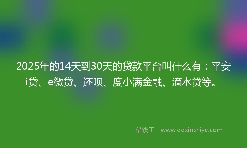 2025年的14天到30天的贷款平台叫什么有：平安i贷、e微贷、还呗、度小满金融、滴水贷等。