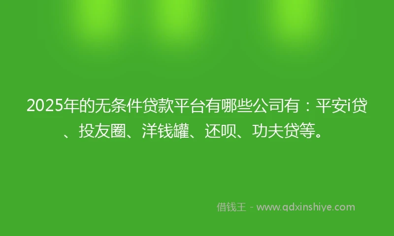 2025年的无条件贷款平台有哪些公司有：平安i贷、投友圈、洋钱罐、还呗、功夫贷等。