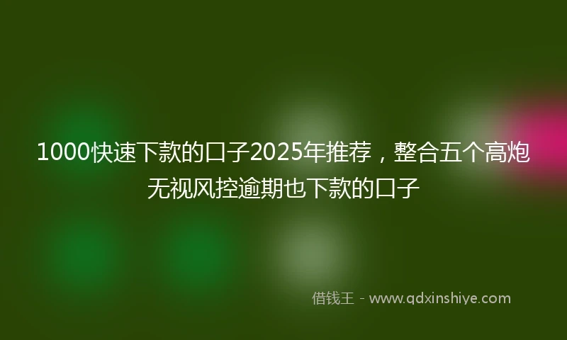 1000快速下款的口子2025年推荐，整合五个高炮无视风控逾期也下款的口子