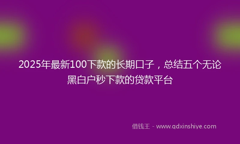 2025年最新100下款的长期口子，总结五个无论黑白户秒下款的贷款平台