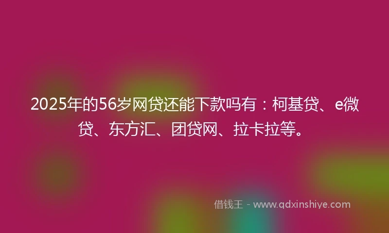 2025年的56岁网贷还能下款吗有：柯基贷、e微贷、东方汇、团贷网、拉卡拉等。