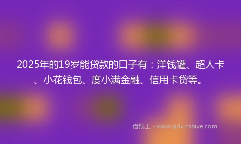 2025年的19岁能贷款的口子有：洋钱罐、超人卡、小花钱包、度小满金融、信用卡贷等。