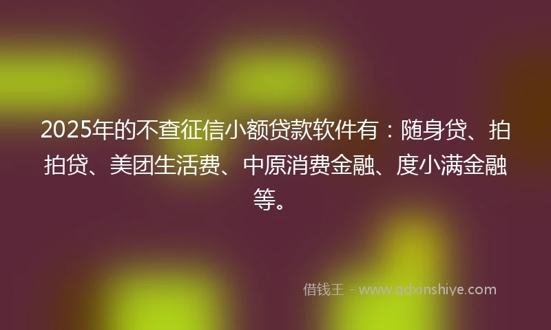 2025年的不查征信小额贷款软件有：随身贷、拍拍贷、美团生活费、中原消费金融、度小满金融等。