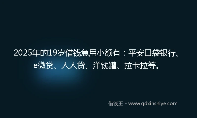 2025年的19岁借钱急用小额有：平安口袋银行、e微贷、人人贷、洋钱罐、拉卡拉等。
