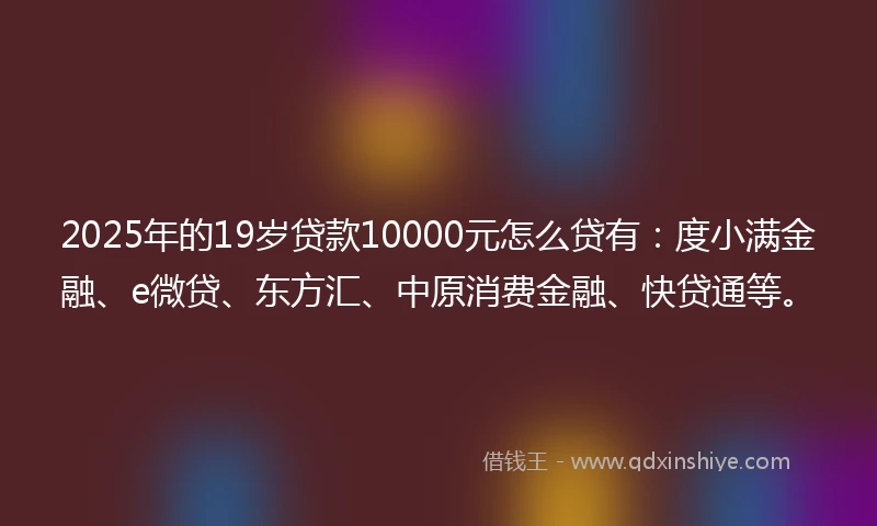 2025年的19岁贷款10000元怎么贷有：度小满金融、e微贷、东方汇、中原消费金融、快贷通等。