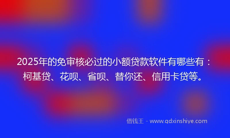 2025年的免审核必过的小额贷款软件有哪些有：柯基贷、花呗、省呗、替你还、信用卡贷等。