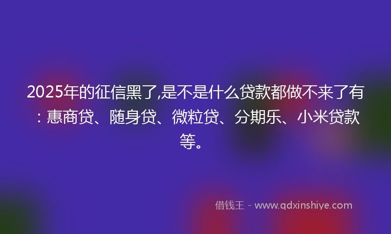 2025年的征信黑了,是不是什么贷款都做不来了有：惠商贷、随身贷、微粒贷、分期乐、小米贷款等。