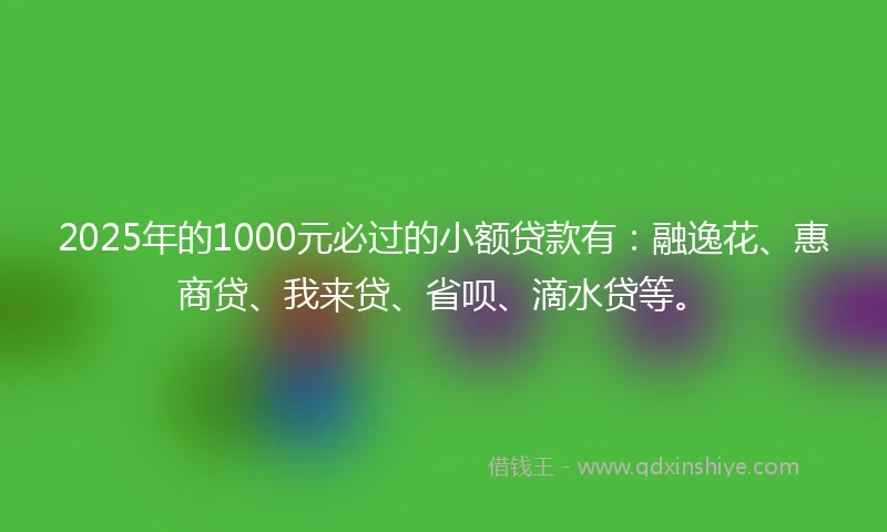 2025年的1000元必过的小额贷款有：融逸花、惠商贷、我来贷、省呗、滴水贷等。