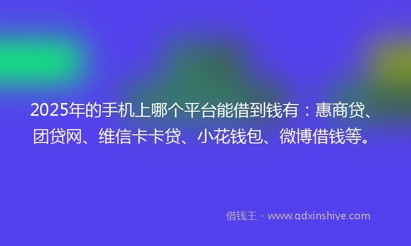 2025年的手机上哪个平台能借到钱有：惠商贷、团贷网、维信卡卡贷、小花钱包、微博借钱等。