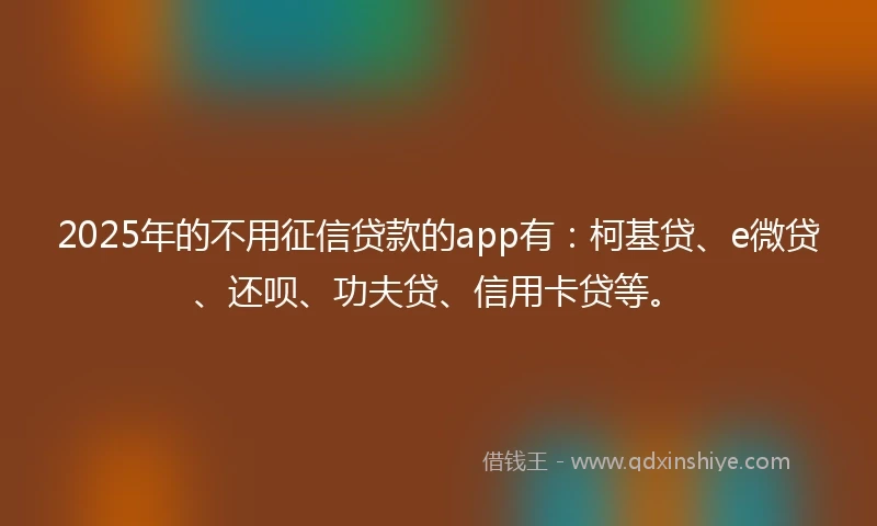 2025年的不用征信贷款的app有：柯基贷、e微贷、还呗、功夫贷、信用卡贷等。