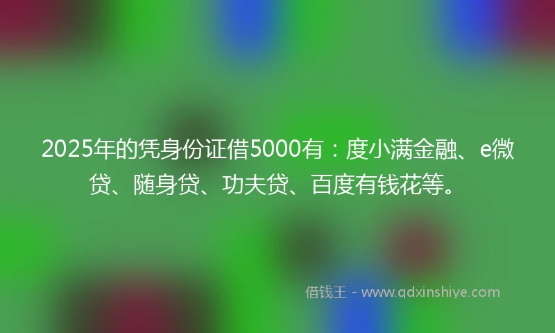 2025年的凭身份证借5000有：度小满金融、e微贷、随身贷、功夫贷、百度有钱花等。