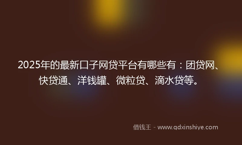 2025年的最新口子网贷平台有哪些有：团贷网、快贷通、洋钱罐、微粒贷、滴水贷等。