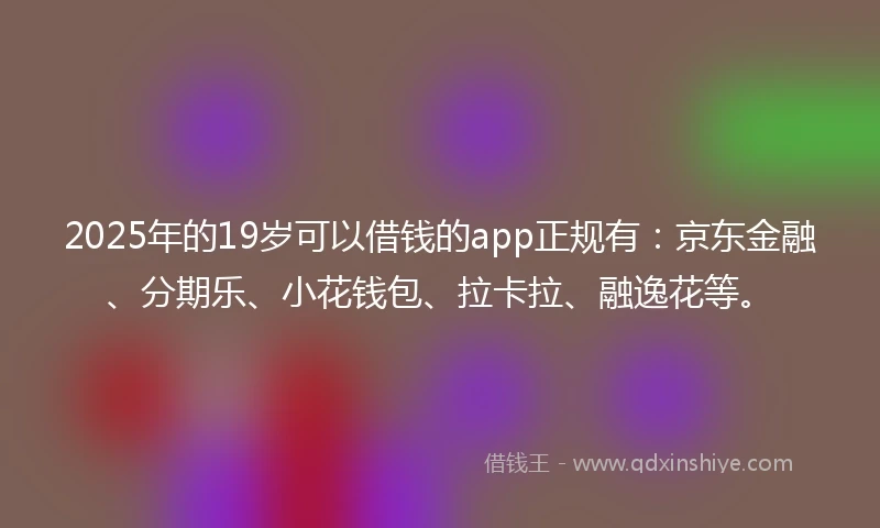 2025年的19岁可以借钱的app正规有：京东金融、分期乐、小花钱包、拉卡拉、融逸花等。