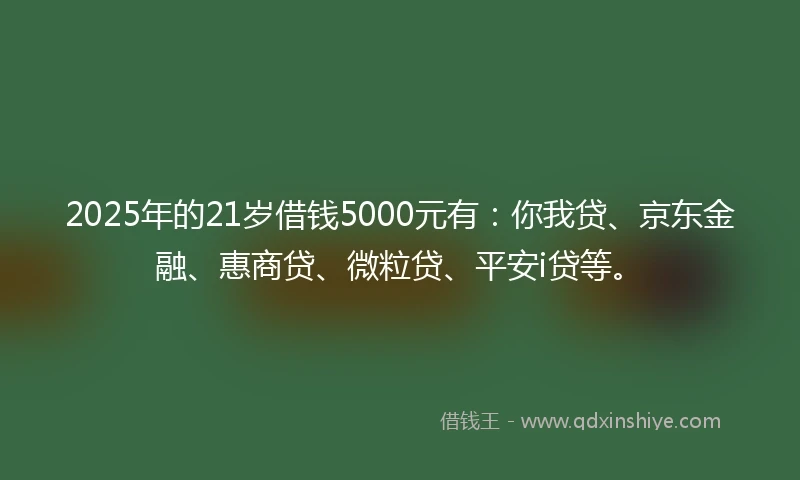 2025年的21岁借钱5000元有：你我贷、京东金融、惠商贷、微粒贷、平安i贷等。