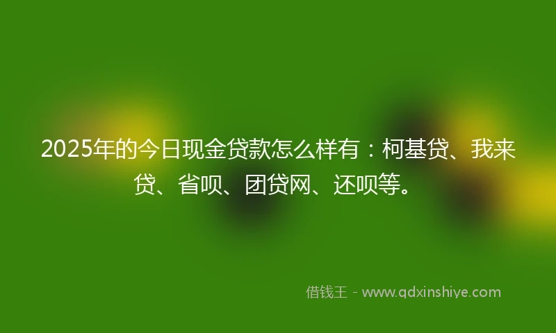 2025年的今日现金贷款怎么样有：柯基贷、我来贷、省呗、团贷网、还呗等。