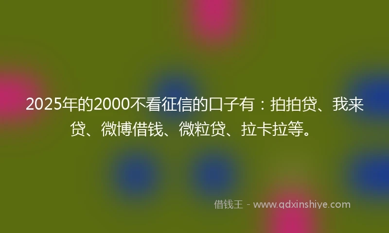 2025年的2000不看征信的口子有：拍拍贷、我来贷、微博借钱、微粒贷、拉卡拉等。
