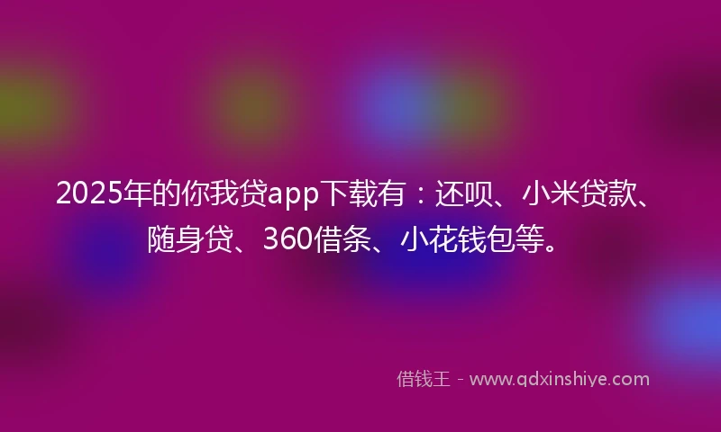 2025年的你我贷app下载有：还呗、小米贷款、随身贷、360借条、小花钱包等。