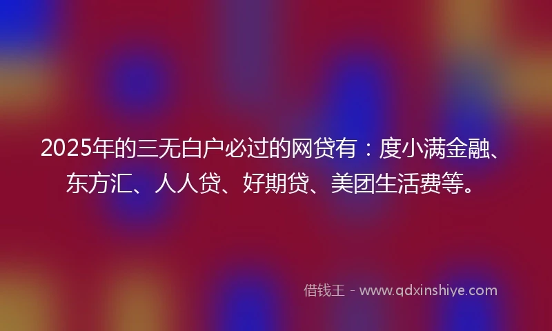 2025年的三无白户必过的网贷有：度小满金融、东方汇、人人贷、好期贷、美团生活费等。