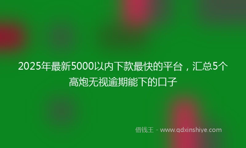 2025年最新5000以内下款最快的平台，汇总5个高炮无视逾期能下的口子