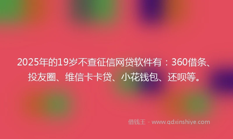 2025年的19岁不查征信网贷软件有：360借条、投友圈、维信卡卡贷、小花钱包、还呗等。
