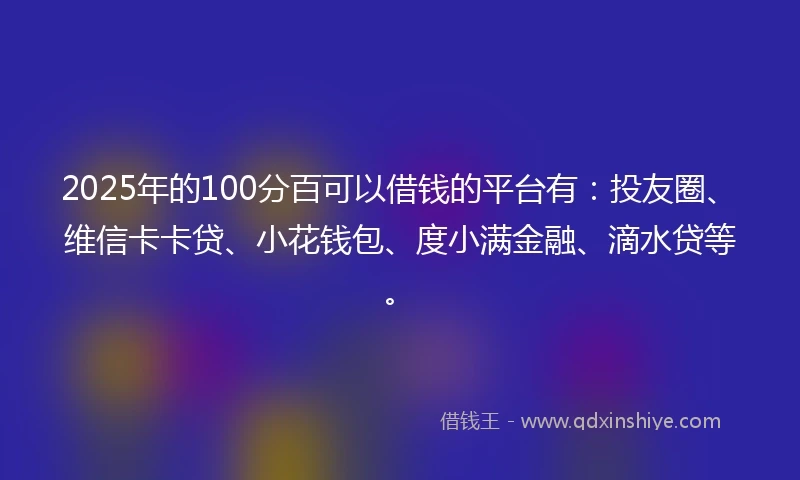 2025年的100分百可以借钱的平台有：投友圈、维信卡卡贷、小花钱包、度小满金融、滴水贷等。