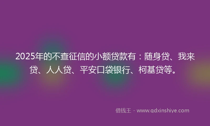 2025年的不查征信的小额贷款有：随身贷、我来贷、人人贷、平安口袋银行、柯基贷等。