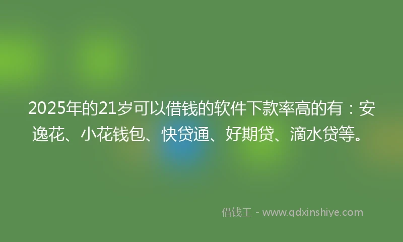 2025年的21岁可以借钱的软件下款率高的有：安逸花、小花钱包、快贷通、好期贷、滴水贷等。