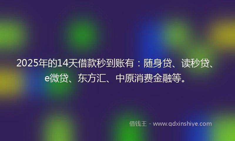 2025年的14天借款秒到账有：随身贷、读秒贷、e微贷、东方汇、中原消费金融等。