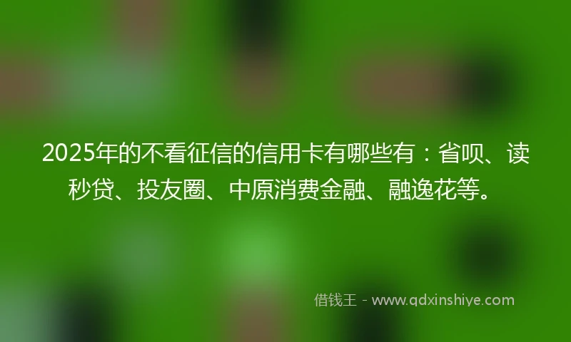 2025年的不看征信的信用卡有哪些有：省呗、读秒贷、投友圈、中原消费金融、融逸花等。