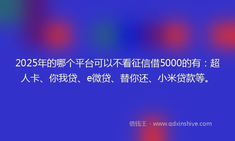 2025年的哪个平台可以不看征信借5000的有：超人卡、你我贷、e微贷、替你还、小米贷款等。