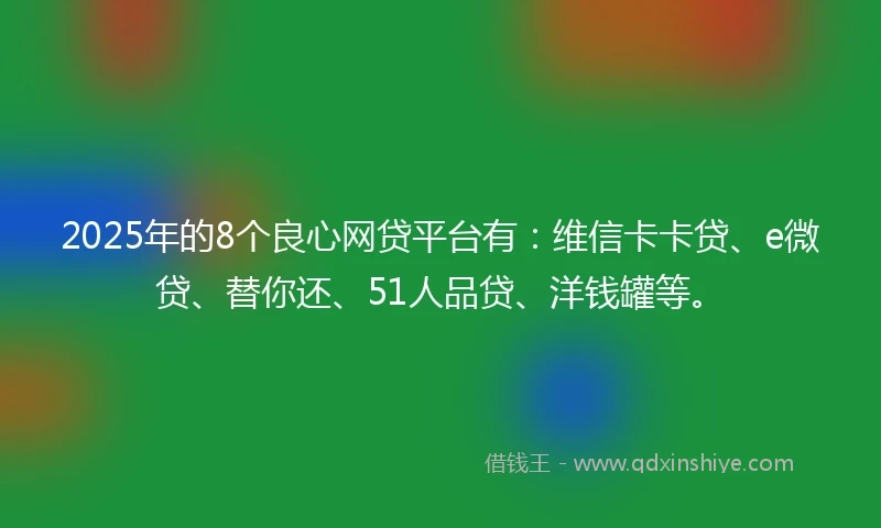 2025年的8个良心网贷平台有：维信卡卡贷、e微贷、替你还、51人品贷、洋钱罐等。