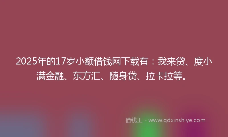 2025年的17岁小额借钱网下载有：我来贷、度小满金融、东方汇、随身贷、拉卡拉等。