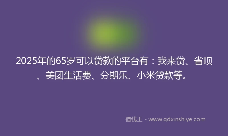 2025年的65岁可以贷款的平台有：我来贷、省呗、美团生活费、分期乐、小米贷款等。
