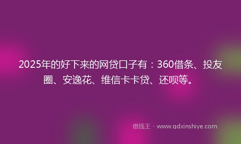 2025年的好下来的网贷口子有：360借条、投友圈、安逸花、维信卡卡贷、还呗等。