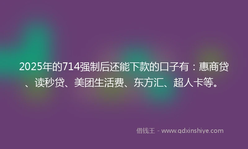 2025年的714强制后还能下款的口子有：惠商贷、读秒贷、美团生活费、东方汇、超人卡等。