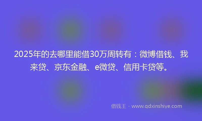 2025年的去哪里能借30万周转有：微博借钱、我来贷、京东金融、e微贷、信用卡贷等。