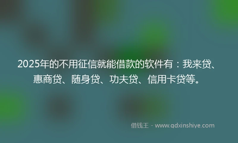 2025年的不用征信就能借款的软件有：我来贷、惠商贷、随身贷、功夫贷、信用卡贷等。