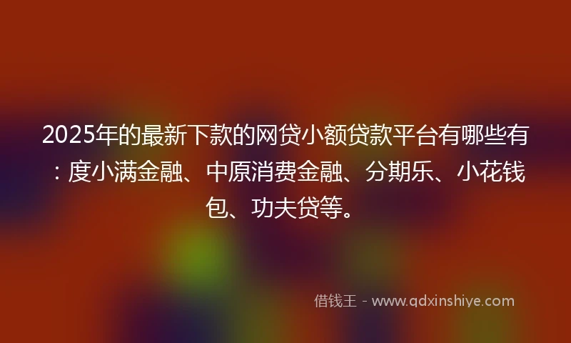 2025年的最新下款的网贷小额贷款平台有哪些有：度小满金融、中原消费金融、分期乐、小花钱包、功夫贷等。
