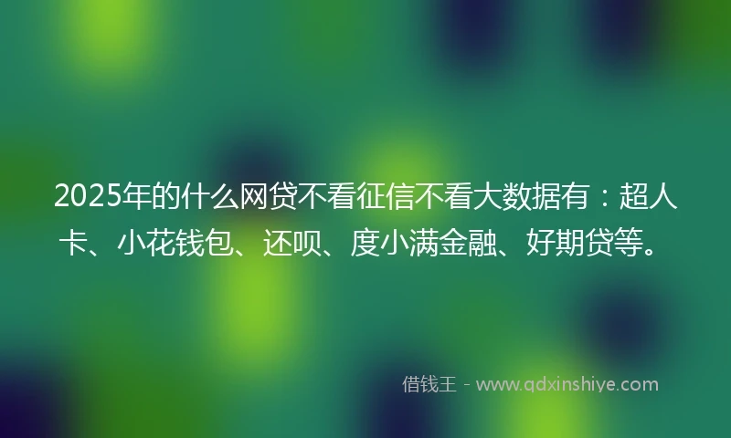 2025年的什么网贷不看征信不看大数据有：超人卡、小花钱包、还呗、度小满金融、好期贷等。