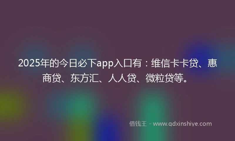 2025年的今日必下app入口有：维信卡卡贷、惠商贷、东方汇、人人贷、微粒贷等。