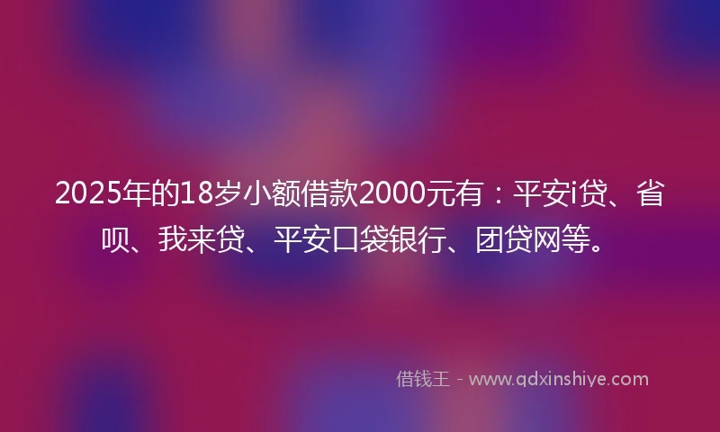 2025年的18岁小额借款2000元有：平安i贷、省呗、我来贷、平安口袋银行、团贷网等。