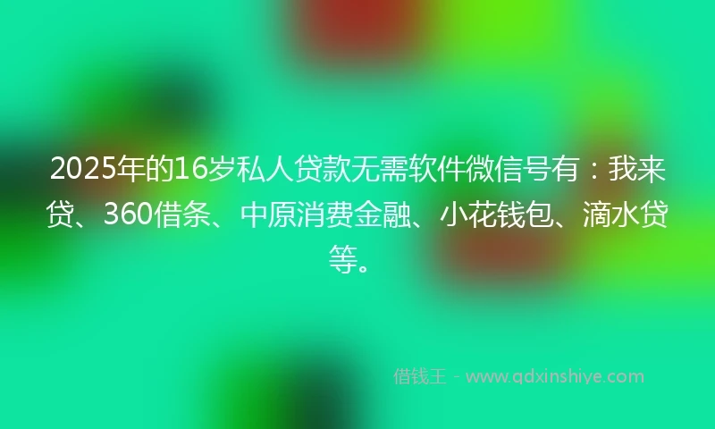 2025年的16岁私人贷款无需软件微信号有：我来贷、360借条、中原消费金融、小花钱包、滴水贷等。