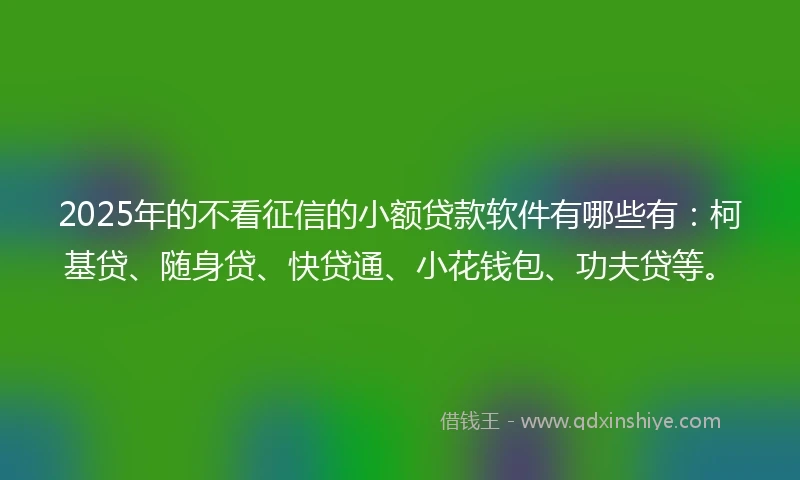 2025年的不看征信的小额贷款软件有哪些有：柯基贷、随身贷、快贷通、小花钱包、功夫贷等。