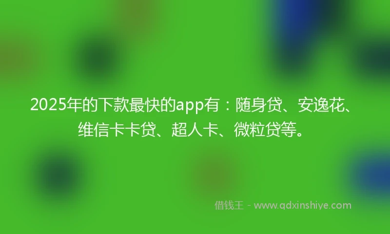 2025年的下款最快的app有：随身贷、安逸花、维信卡卡贷、超人卡、微粒贷等。