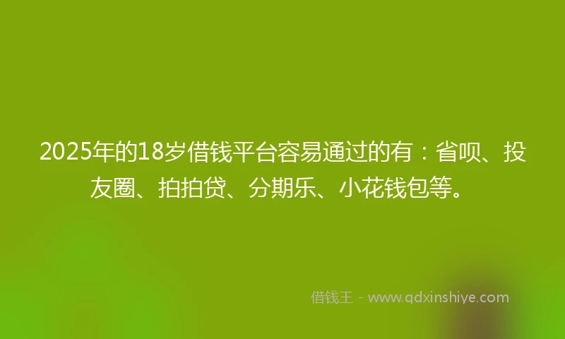 2025年的18岁借钱平台容易通过的有：省呗、投友圈、拍拍贷、分期乐、小花钱包等。