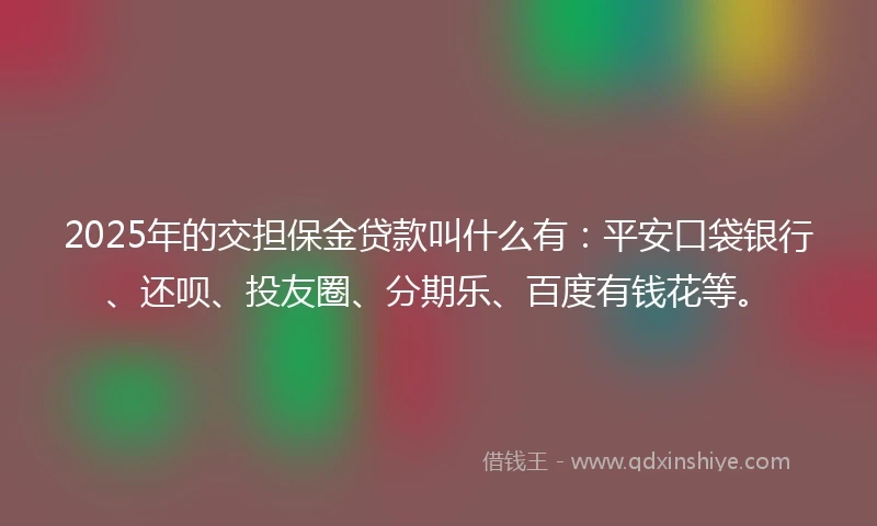 2025年的交担保金贷款叫什么有：平安口袋银行、还呗、投友圈、分期乐、百度有钱花等。