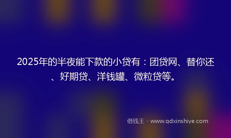 2025年的半夜能下款的小贷有：团贷网、替你还、好期贷、洋钱罐、微粒贷等。